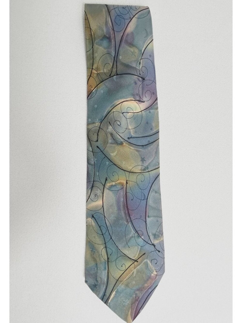 Robert Daskal Silk Tie Hand Painted Abstract Swirl Star Artist Signed USA